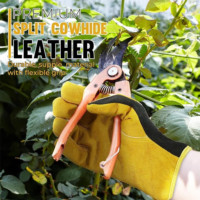 HANDLANDY Men Leather Gardening Gloves, Utility Work Gloves for Mechanics, Construction, Driver, Dexterity Breathable Design