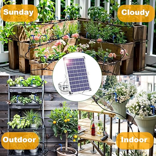 Solar Irrigation, Automatic Plants Watering System, Solar Powered Drip Irrigation Kit, Self Watering Devices with Timer, Outdoor Irrigation System for Potted Plants in Patio, Balcony (Large)