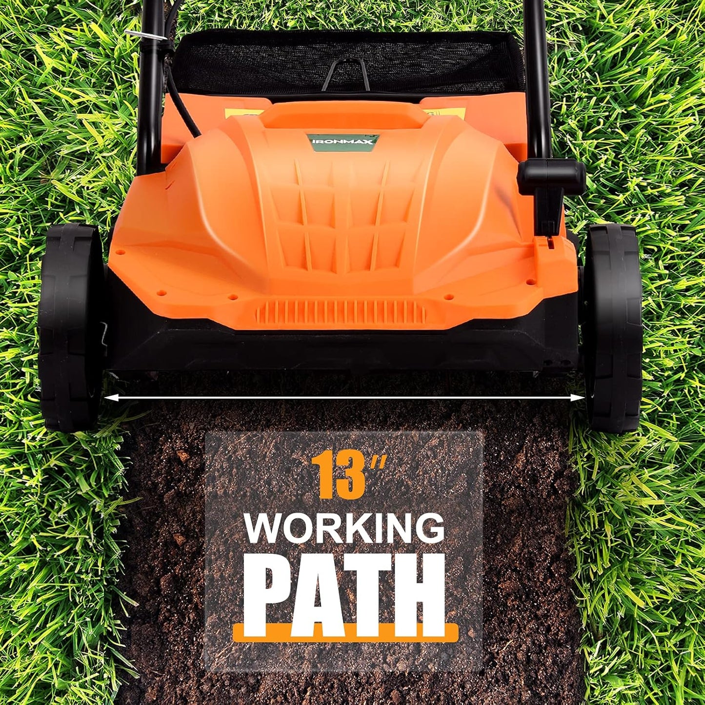 ARNOT Lawn Dethatcher & Scarifier, 2-in-1 Electric Corded Lawn Dethatcher, 13-Inch 12Amp Lawn Scarifier, 3-Position Raking Depth, w/40L Collection Bag & 2 Removable Blades, Orange