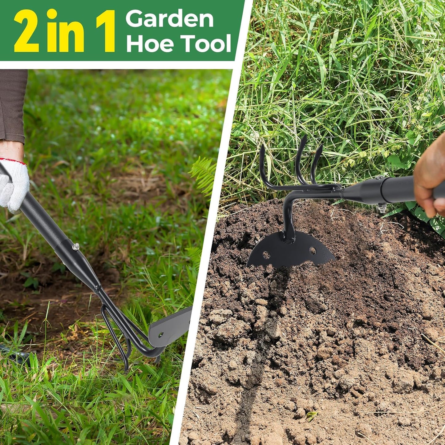 Garden Hoe 23 Inch Long Cultivator with Adjustable Long Handle - Heavy Duty Weeding & Soil Loosening Tool for Gardening, Lawn, and Yard Work