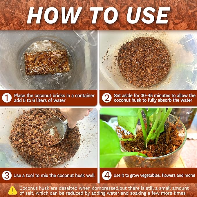 Coco Chips for Plant - COCOUNT SHEL 9 Pack Organic Coconut Husk Chips with Low EC & PH Balanced, High Expansion Coconut Substrate Coco Husk Mulch for Garden, Flowers and Reptile