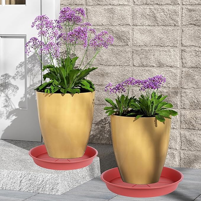 2 Pack of Plant Saucer Tray 19 inch, Heavy Duty Plastic Pot Plant Drip Trays Saucers for for Indoors Outdoor, Plant Water Tray for Planters 16-19" (19", Clay)