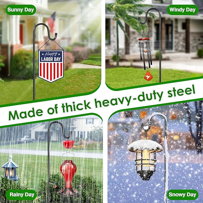 XDW-GIFTS Bird Feeder Pole for Outdoor, 4-Pack 45 Inch Shepherds Hooks Heavy Duty Garden Pole for Hanging Plant Basket, Solar Light Lanterns, Garden Plant Hanger Stands with 5 Base Prongs