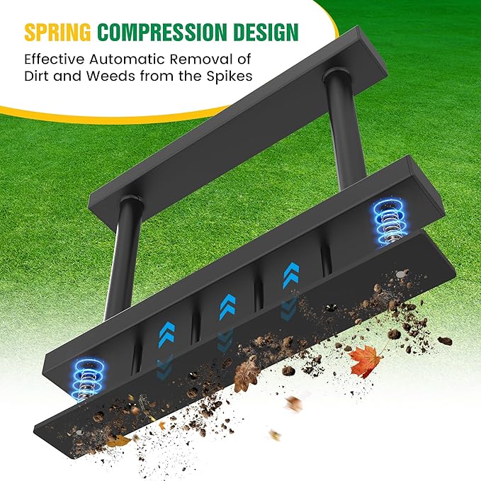 Adjustable Height Lawn Aerator Spike Tool with Spring, 4 Spikes Manual Yard Grass Aerator Gardening Tool for Lawn Care Courtyards, 38''
