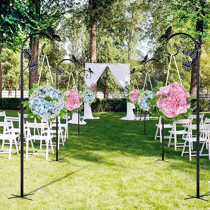 Shepherds Hooks for Outdoor Hummingbird Bird Feeder Pole Hanger 49 Inches with 5 Prongs Base Stainless Metal Adjustable Garden Hanging Holder Weddings Garden Decor Butterfly 1-Pack