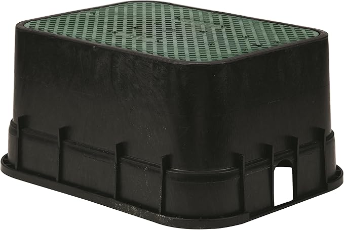 Rain Bird CPVBJMB Professional Series 12" Jumbo Rectangular Sprinkler Valve Box, Black with Green Lid, 12" High