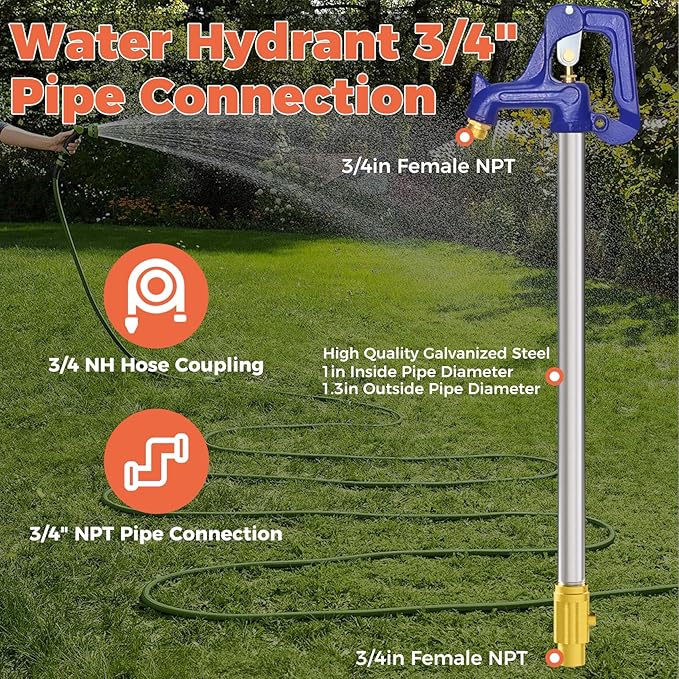 Frost Proof Yard Hydrant,4.25ft Frost Free Outdoor Faucet,Freeze Proof Outdoor Faucet 3/4" Pipe Connection,Frost Free Hydrant for Yard Garden Farm Pasture Irrigation,24" Bury Depth No Lead Hydrant