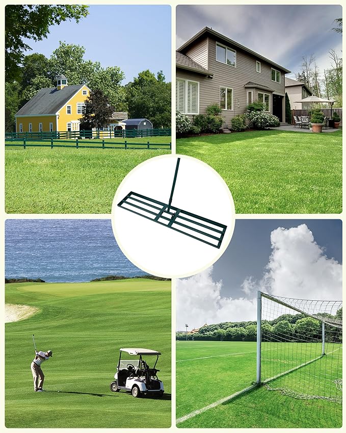 Lawn Leveling Rake,Stainless Steel Lawn Leveler with 45”x10” Ground Plate, 78” Adjustable Long Handle, Heavy Duty Large Level Lawn Tool for Grass, Golf Field, Level Soil or Dirt Ground Surfaces-Green
