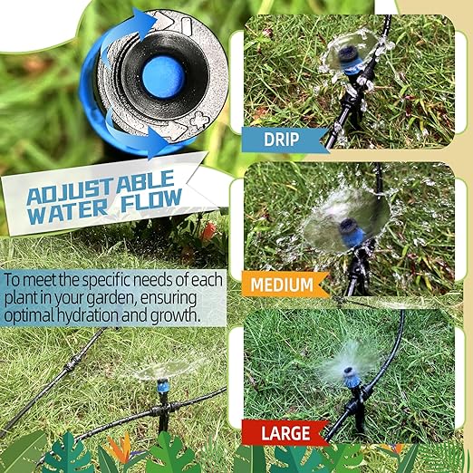 20PCS Push-to-Fit Drip Irrigation Emitters for 1/4 inch Irrigation Tubing,Two-Way Connection Adjustable Vortex Drip Emitters with Stake,Irrigation Dripper Sprinkler for Drip Irrigation System