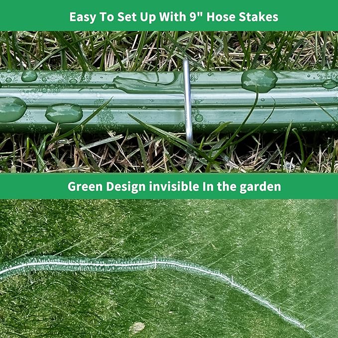 Watoo 2025 150 FT Flat Sprinkler Hose for Lawn Watering Garden Soaker Hose with Holes, Heavy Duty Lightweight No-Kink Water Hose with Stakes, Irrigation Hose, Great Fun for Kids and Dog
