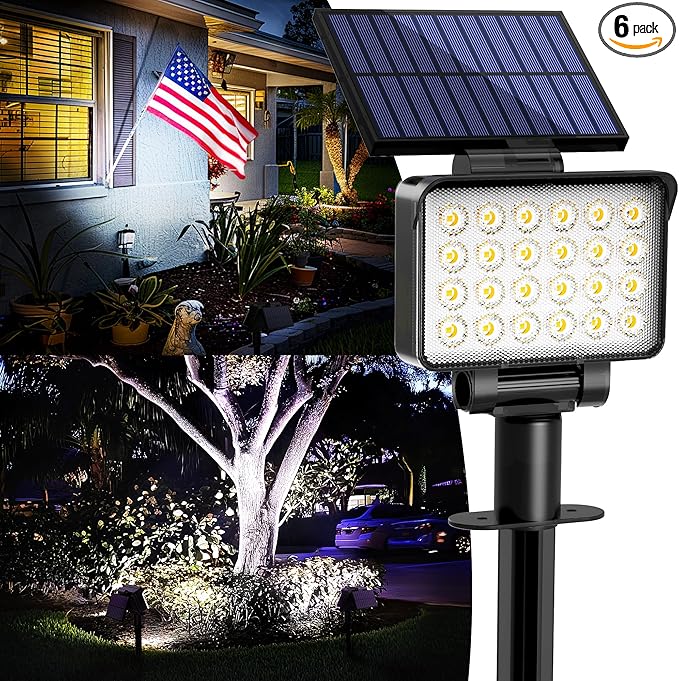 Solar Spot Lights Outdoor Waterproof for Flag, Tree, House, Garden, Yard, Landscape Spotlights for Accent Uplighting Halloween Christmas Decorations-6 Pack