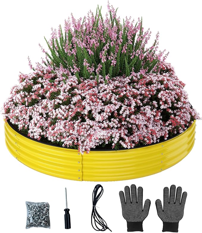 Galvanized Metal Planter Round Raised Garden Bed Kit for Gardening Outdoor，3x3x1ft Planter Grow Garden Box Raised Flower Bed，Round Galvanized Planter Outdoor Large Metal Fire Pit Ring