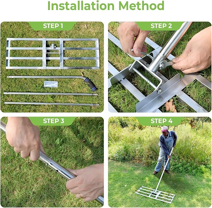 Scalebeard Lawn Leveling Rake,7FT 30 X10In Lawn Leveling Tool, Effort Saving & Adjustable Handle Heavy Duty Lawn Leveler for Yard Garden Golf Course Dirt Leveler