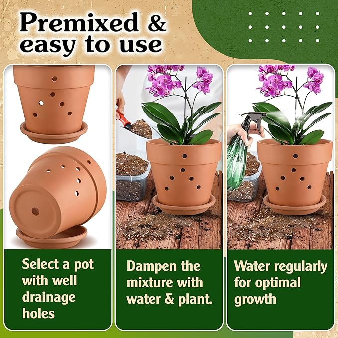 Orchid Potting Mix for Repotting - Pine Bark Mulch, Perlite Stone & Coco Fiber Natural Ingredients - Orchid Bark Potting Mix, Orchid Repotting Kit Drainage Indoor Potting Medium 2QT (4 Quarts)