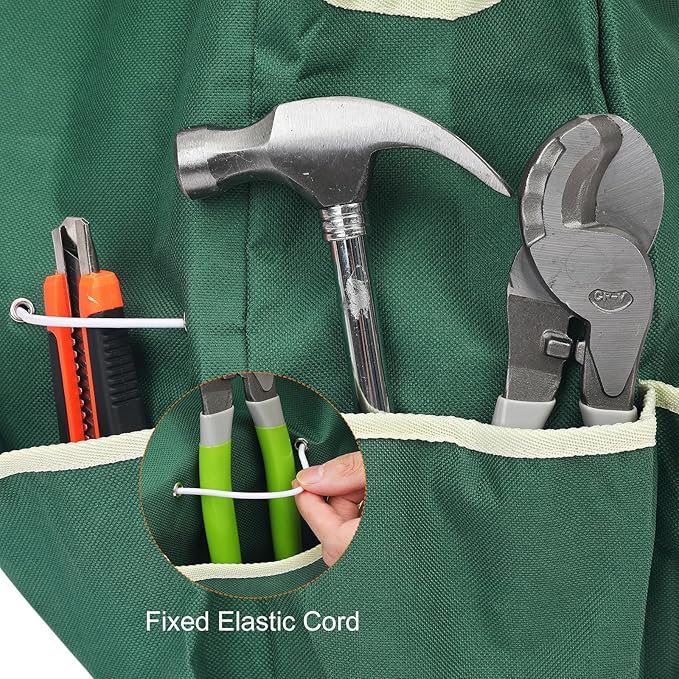 HARFINGTON Garden Tool Bag 14.6" x 5.5" x 16.5" Large Oxford Waterproof with Pockets Garden Tote Bag Gardening Plant Tool Organizer Storage Carrier Store for Outdoor Women Men, Dark Green