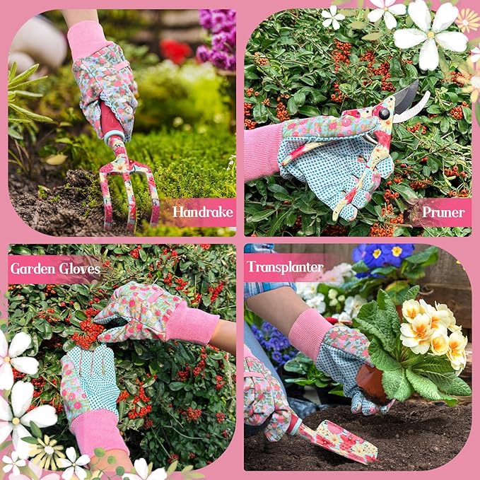 Gardening Gifts for Women, Gardening Tools for Women, 6 PCS Garden Tools Set Kit, Plant Lover Gifts Birthday Gifts for Mom Grandma Aunt, Rose Red (Rose Red)