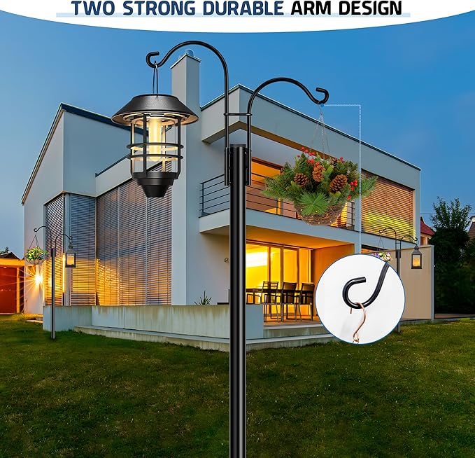 Ottsuls Bird Feeder Pole, 2 Pack 76 INCH Double Shepherds Hooks for Outdoor, Garden Pole with 5 Base Prongs Heavy Duty Planter Hooks for Hanging Plant Baskets, Lantern, Hummingbird Feeder