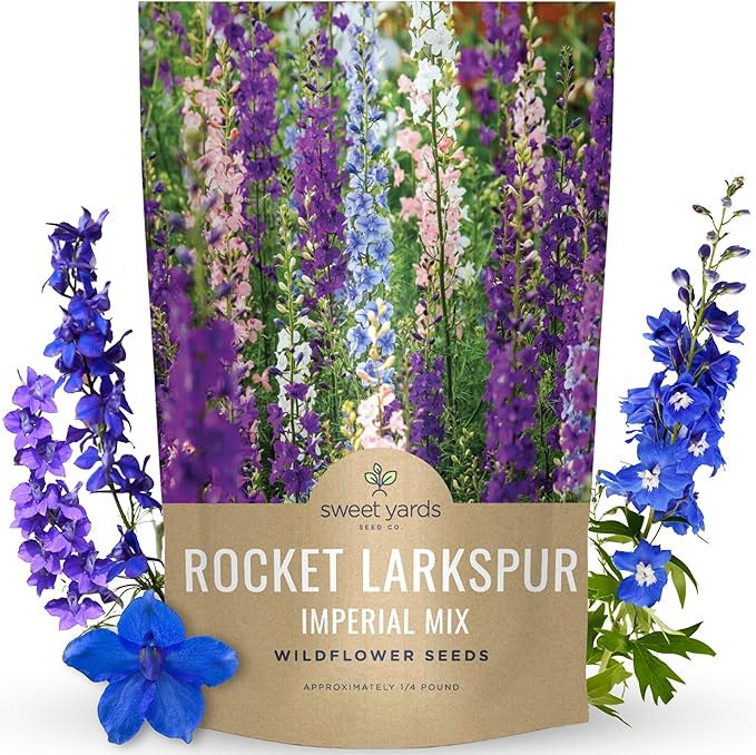 Rocket Larkspur - Imperial Mix - Bulk 1/4 Pound Pouch - 30,000 Flower Seeds for Planting - Consolida ajacis