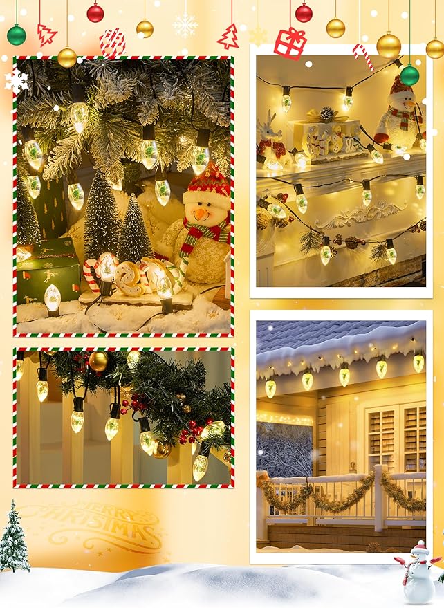 C9 LED Christmas Lights Outdoor, 45 Ft C9 String Lights with 40 Shatterproof LED Bulbs, 3 Light Mode, Connectable Waterproof Christmas Tree Lights for Outside Indoor Holiday Garden Decor, Warm White