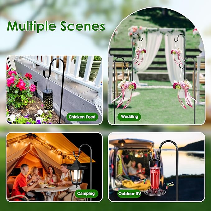 XDW-GIFTS Bird Feeder Pole for Outdoor, 2-Pack 92 Inch Shepherds Hooks Heavy Duty Garden Pole for Hanging Plant Basket, Solar Light Lanterns, Garden Plant Hanger Stands with 5 Base Prongs