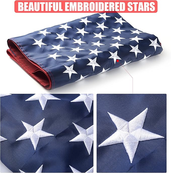 American Flag 30x50 Outside, US Flags for Outdoor Indoor, Heavy Duty Durable, Deluxe Embroidered Stars, Brass Grommets, Sewn Stripes, Vivid Color, Fade Resistant and waterproof