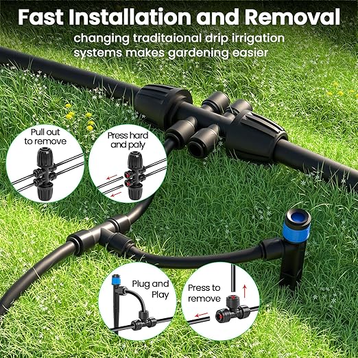 MIXC Drip Irrigation System, 95FT Quick Efficient Connector Garden Irrigation System Plants Watering System For Lawn Patio Raised Bed Automatic Irrigation Equipment With 1/2''&1/4"Tubing,Drip Emitters