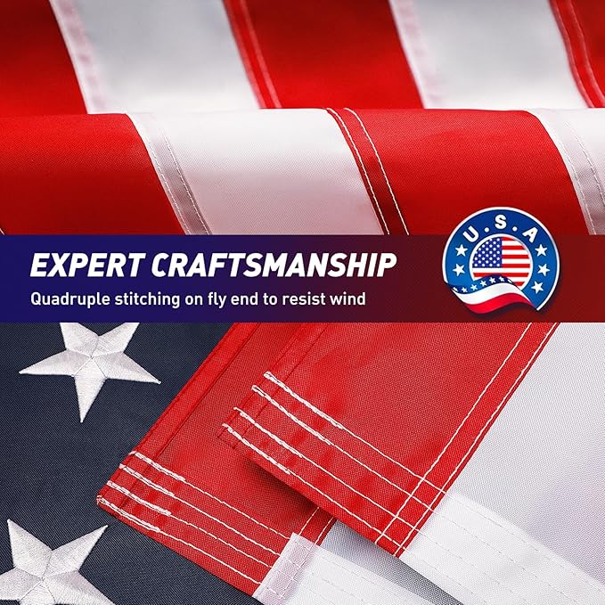 American Flag 3x5 Outdoor, 210D 3x5 Flags Outside, Heavy Duty Spun Nylon USA Flag, All Weather US Flags with Embroidered Stars Sewn Stripes Brass Grommets, Vivid Color for Outdoor Indoor (3 by 5 Foot)