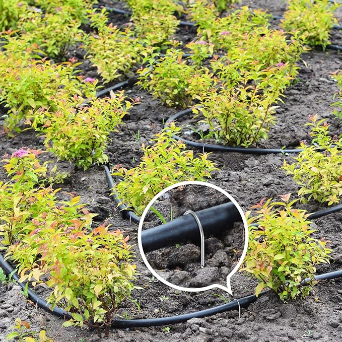 Tandefio 100 Pack Drip Irrigation Tubing Stakes 6 Inch Garden Pins Landscape Staples Securing Pegs Galvanized Lawn Yard U Pegs for Hose, Chicken Wire, Weed Barrier Fabric, Dog Fence