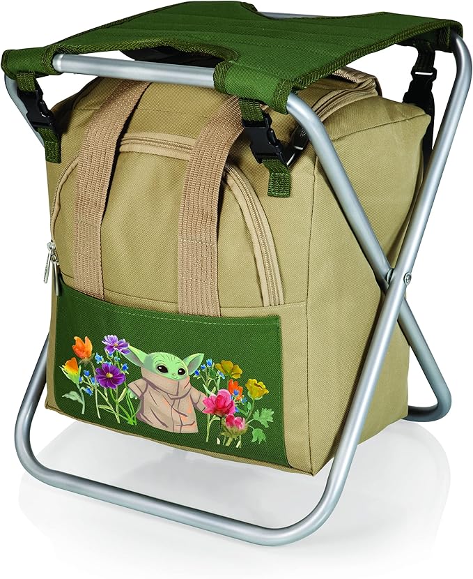 Picnic TIME Star Wars Mandalorian Grogu Gardener 5 Piece Gardening Tools Set with Garden Stool, Gardening Gifts, Garden Tool Set, (Olive Green with Beige Accents)