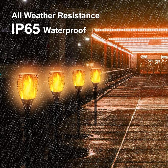 Solar Torch Lights with Flickering Flame, Fire Effect Garden Light, Auto On/Off Dust to Dawn, Outdoor Waterproof Landscape Decoration, Powered Security Light for Patio, 8 Pack