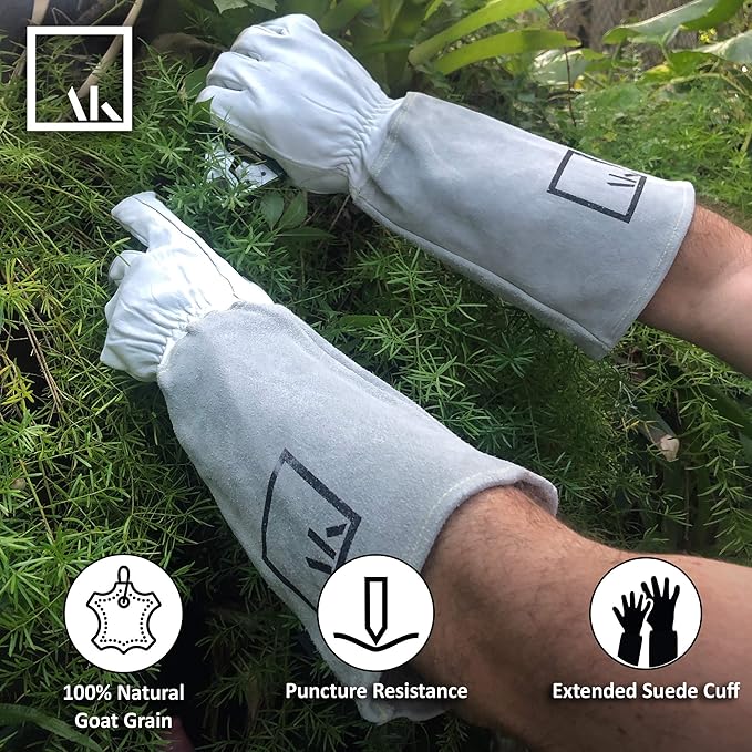 ArtAK Rose Pruning Gloves Garden Gloves Long Gardening Gloves for Women Leather Gauntlet Gloves Cut Proof Gloves Rose Gloves Thorn Proof Gloves for Rose Gardening Gloves White