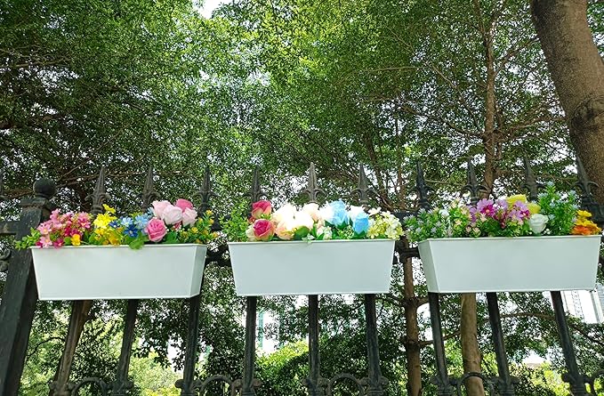 3 Pcs Large Hanging Flower Pots for Railing Or Fence 16 Inch Railing Planter Box for Any Balcony, Porch or Deck Countryside Style Window Planter Boxes Are Perfect to Herbs & Flowers for Garden (White)