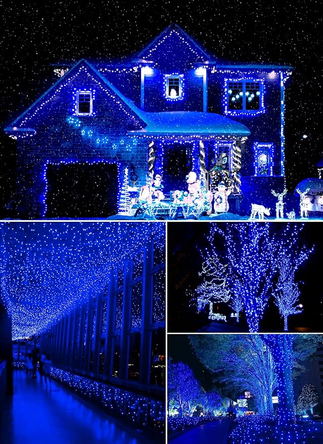 Christmas String Lights 66Feet 200 LED Twinkle Fairy Lights String with 8 Light Modes for Christmas Trees Garland Wreath Wedding Indoor Outdoor Holiday Decorations - Blue