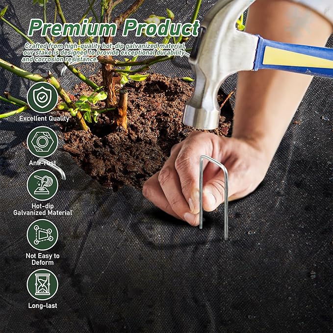 500 Pack Landscape Staples 6 Inches 11 Gauge Stakes, Galvanized Garden Stakes U-Shaped Pins and Landscaping Staples for Sod Anchoring Landscape Fabric Irrigation Tubing