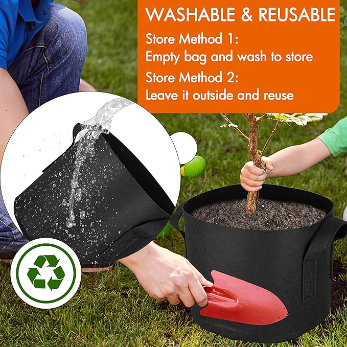 Gardzen 2-Pack 100 Gallon Grow Bags, Aeration Fabric Pots with Handles, Pot for Plants