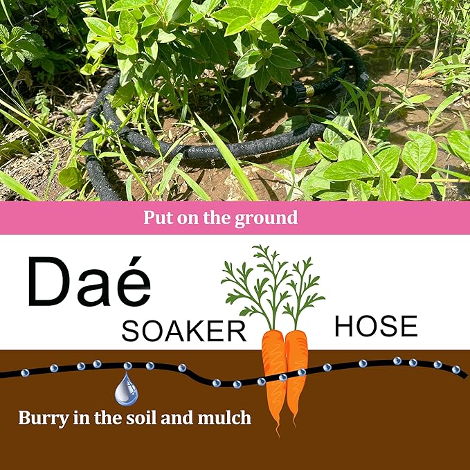 Rubber Soaker Hose, 5/8 inch, 25ft Garden Hose for Irrigation,Water-Saving up to 70%, Aluminium Connector Leak-Proof, Heavy-duty Hose, Watering for Trees,Lawns, Vegetables and Flowers.