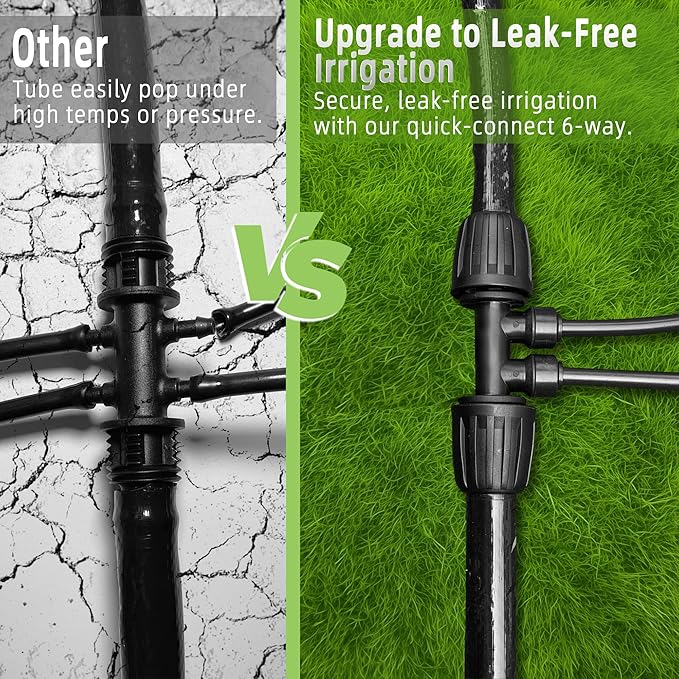 6 Pack 1/2'' to 1/4'' Drip Irrigation Fittings, Push-to-Connect 4 Way Drip Irrigation Part Barbed Tee Connectors, Anti-Leak Locked Splitter Fitting for 1/2" Irrigation Tubing (0.6''-0.67''OD)
