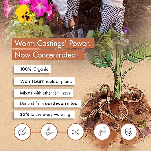 Worm Castings for Plants, Earthworm Casting Organic Fertilizer, Bokashi Booster, Worm Tea Made from Compost Worms, Liquified & Concentrated Vermicompost for Soil Fertility & Bountiful Harvest, 8 oz.
