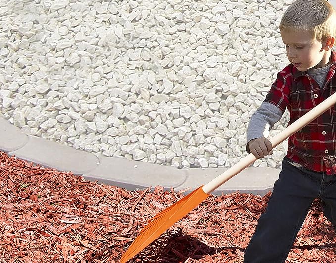 Orange Kids Size Rake, Kids Rake for Lawn with Hardwood Handle, Durable Plastic Head to Sweep Leaves on Lawn and Tidying Up The Garden, 34" by Superio