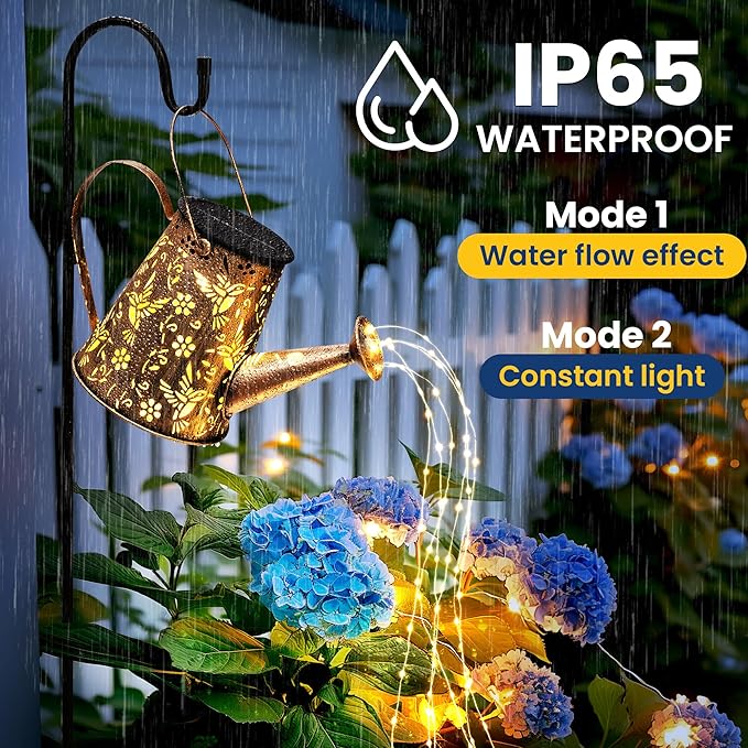 Solar Lights Outdoor Garden Decor, Large Lanterns Watering Can Gardening Gifts for Mom Women Grandma Birthday, Hanging Outdoor Decoration for Yard Porch Patio Backyard (2 Pack)