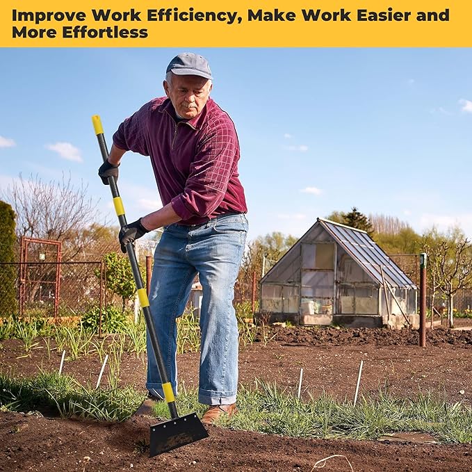 Garden Cleaning Shovel, 63" Adjustable Floor Scraper Long Handle Heavy Duty Tool, Multifunctional Flat Shovel Gardening Tools for Digging, Weeding,Scraping, Ice Remove (2 Blades)