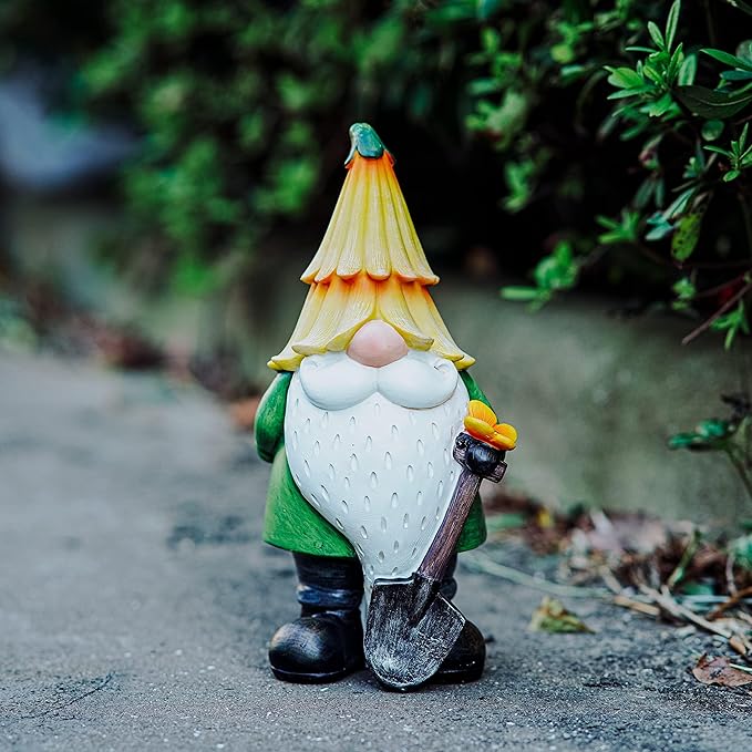 Topadorn Garden Gnome Outdoor Gnome Statue Resin Sculpture Outdoor Figurine with Yellow Hat for Garden Decoration,11 Inch
