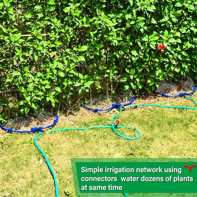 ZZM 360°Tree Water System Tree Watering Ring Circle Sprinkler and Irrigation System Targeted Water with Y Hose Splitter for New Tree Outdoor Plants Raised Garden Beds Shrubs (Small)