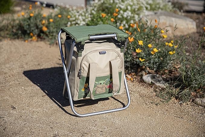 Picnic TIME Star Wars Mandalorian Grogu Gardener 5 Piece Gardening Tools Set with Garden Stool, Gardening Gifts, Garden Tool Set, (Olive Green with Beige Accents)