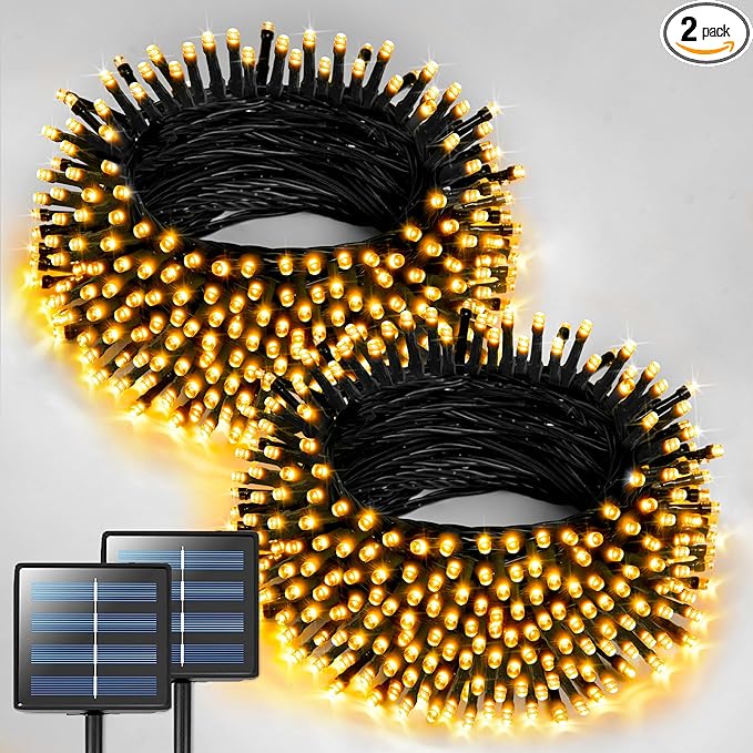 JMEXSUSS 2 Pack Solar String Lights Outdoor Waterproof - Total 400 LED 151FT Solar Lights Outdoor, 8 Modes Warm White Christmas Light for Outside Patio Yard Tree Garden Christmas Decorations