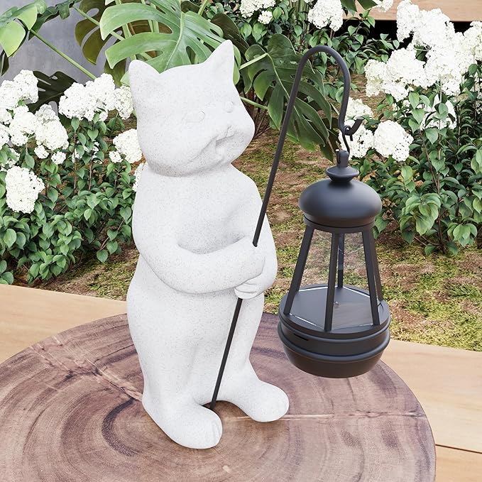 Solar Cat Garden Statue 10 Inch Porch Patio Decor for Outside Yard Decoration Outdoor Unique Housewarming Gardening Birthday Gifts for Cat Lovers Women Grandma
