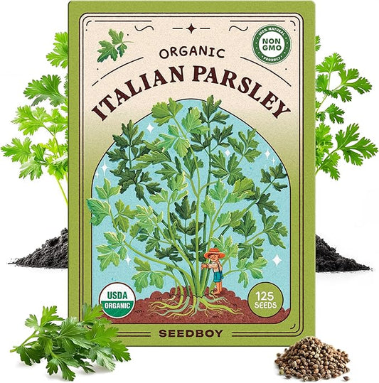 Organic Parsley Herb Seeds for Indoor Gardening or Planting Outdoors, Non-GMO and USDA Certified Herb Seed Packets, 125 Seeds/ 250mg (Italian Parsley)