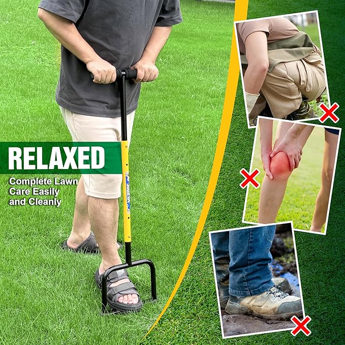 Adjustable Lawn Aerator Spike Tool with Wide Foot Plate, 6 Enlarged 6mm Spikes Manual Yard Grass Aerator Gardening Tool for Lawn Care Courtyards, 38''