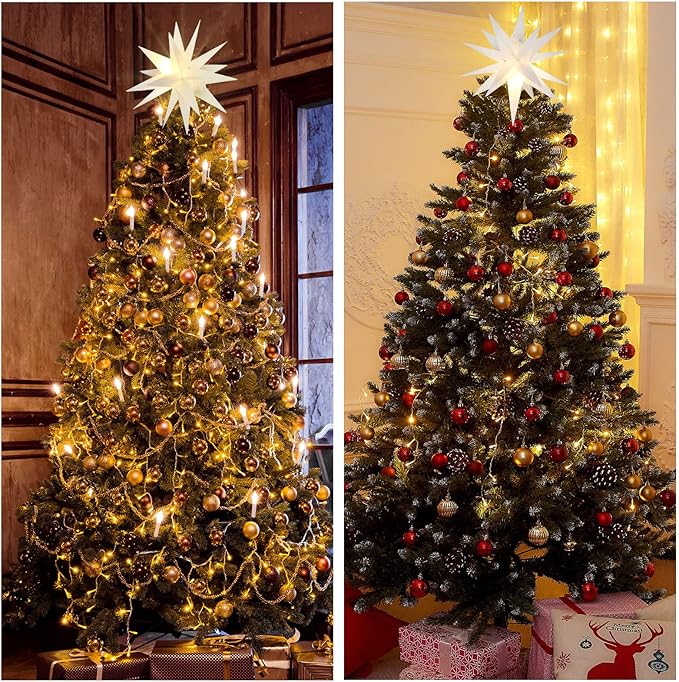 Kingdder 8 Pieces Moravian Star Light LED 3D Star Hanging Light Powered by Battery with Timer Function White Porch Lantern Holiday Decor for Indoor Outdoor Christmas Tree Balcony Courtyard (12 Inch)