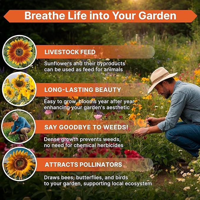 Sunflower Mix Seeds Pack 4 oz - Over 5,100 Non-GMO Heirloom Sunflower Seeds for Planting, Annual Flowers in Individual Seed Packet, Sunflower Seeds for Planting Home Garden Indoor & Outdoor Gardening